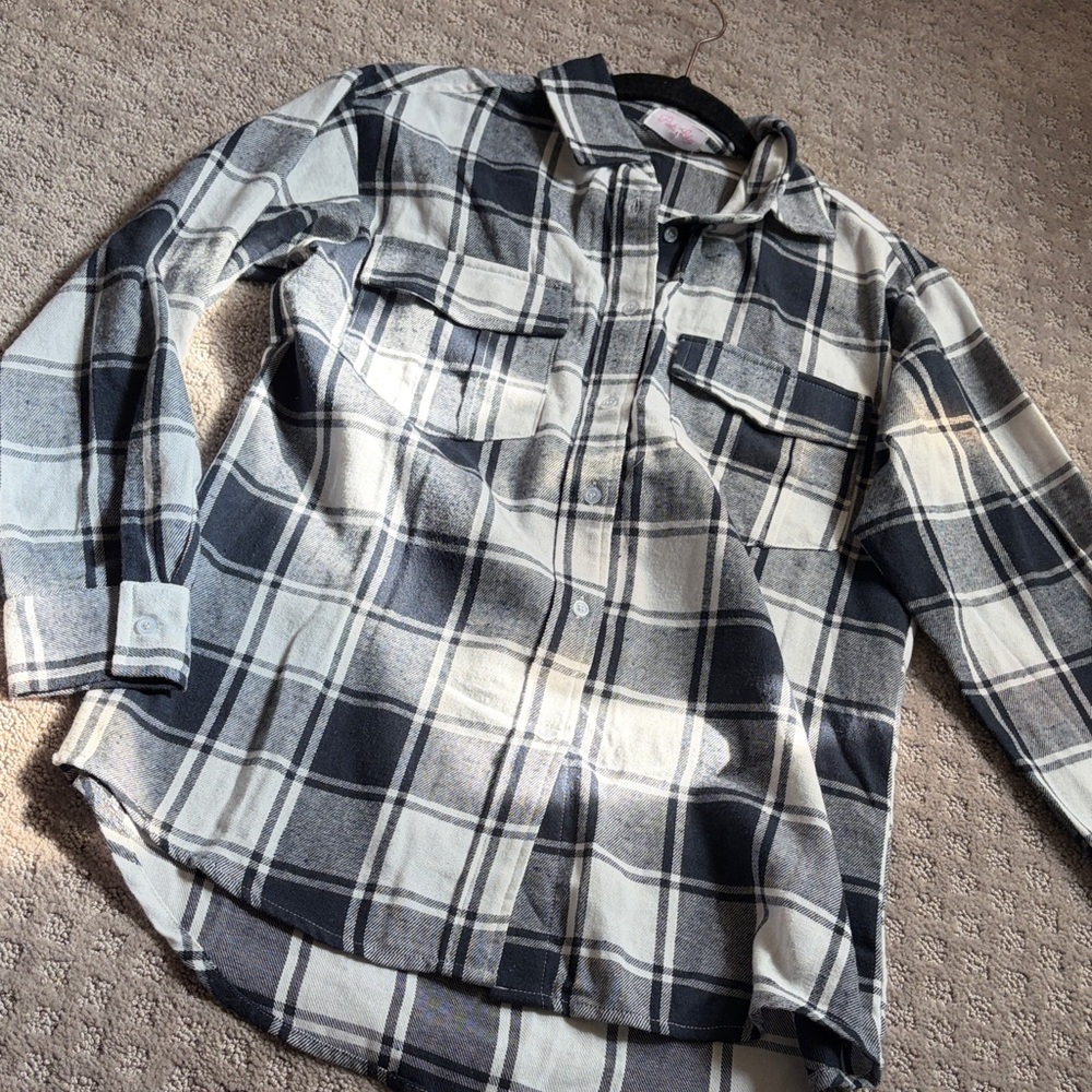 Pink Lily Black and White Plaid Shirt